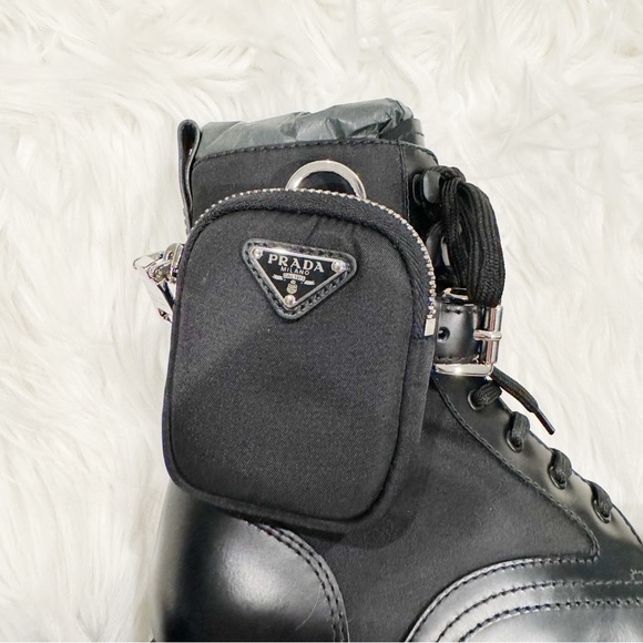 Prada Leather Zip Pocket Combat Booties - Picture 4 of 14